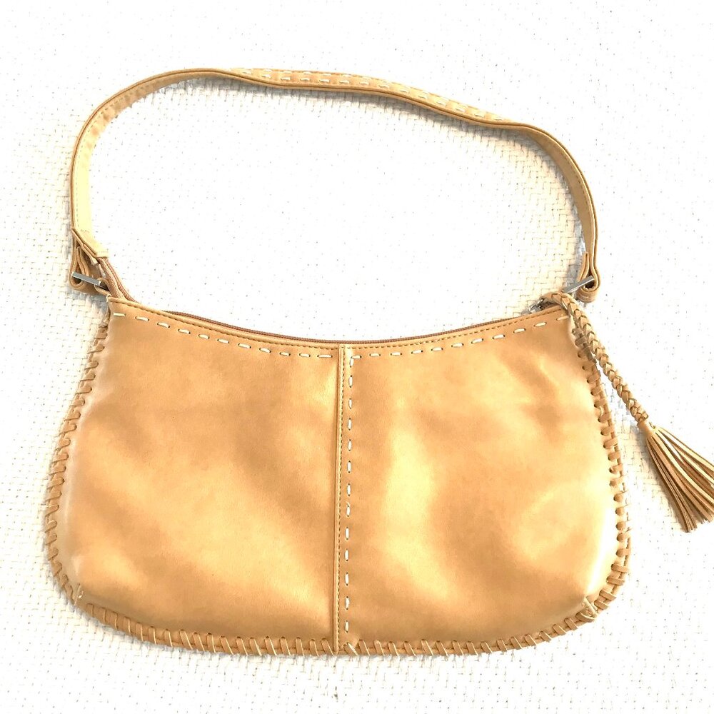 Aldo tan purse tassel stitching braid zip faux leather